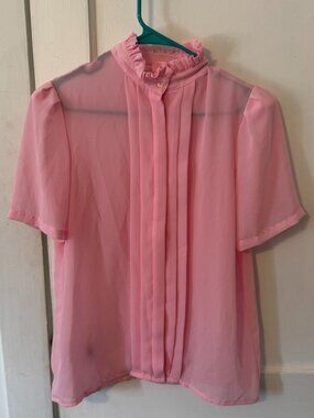 Susan Hutton vintage pink sheer short sleve blouse.  Size 10.